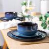 imageLeRATIO Ceramic Dinnerware Set of 4 Poreclain Plates Bowls Handmade Reactive Glaze Dishes Chip Resistant Oven ampamp Dishwasher Safe Service for 4ChestnutModernBlue
