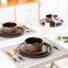 imageLeRATIO Ceramic Dinnerware Set of 4 Poreclain Plates Bowls Handmade Reactive Glaze Dishes Chip Resistant Oven ampamp Dishwasher Safe Service for 4ChestnutModernCoffee