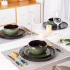 imageLeRATIO Ceramic Dinnerware Set of 4 Poreclain Plates Bowls Handmade Reactive Glaze Dishes Chip Resistant Oven ampamp Dishwasher Safe Service for 4ChestnutModernGreen
