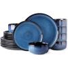 imageLeRATIO Ceramic Dinnerware Set of 4 Poreclain Plates Bowls Handmade Reactive Glaze Dishes Chip Resistant Oven ampamp Dishwasher Safe Service for 4ChestnutModernBlue