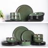 imageLeRATIO Ceramic Dinnerware Set of 4 Poreclain Plates Bowls Handmade Reactive Glaze Dishes Chip Resistant Oven ampamp Dishwasher Safe Service for 4ChestnutModernGreen