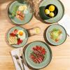 imageLeRATIO Ceramic Dinnerware Set of 4 Poreclain Plates Bowls Handmade Reactive Glaze Dishes Chip Resistant Oven ampamp Dishwasher Safe Service for 4ChestnutModernLight Green