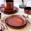 imageLeRATIO Ceramic Dinnerware Set of 4 Poreclain Plates Bowls Handmade Reactive Glaze Dishes Chip Resistant Oven ampamp Dishwasher Safe Service for 4ChestnutModernOrange Red