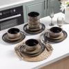 imageLeRATIO Ceramic Dinnerware Set of 4 Poreclain Plates Bowls Handmade Reactive Glaze Dishes Chip Resistant Oven ampamp Dishwasher Safe Service for 4ChestnutModernChestnut