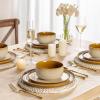 imageLeRATIO Ceramic Dinnerware Set of 4 Poreclain Plates Bowls Handmade Reactive Glaze Dishes Chip Resistant Oven ampamp Dishwasher Safe Service for 4ChestnutModernKahki