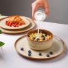 imageLeRATIO Ceramic Dinnerware Set of 4 Poreclain Plates Bowls Handmade Reactive Glaze Dishes Chip Resistant Oven ampamp Dishwasher Safe Service for 4ChestnutModernKahki