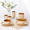 imageLeRATIO Ceramic Dinnerware Set of 4 Poreclain Plates Bowls Handmade Reactive Glaze Dishes Chip Resistant Oven ampamp Dishwasher Safe Service for 4ChestnutModernKahki
