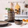 imageLeRATIO Ceramic Dinnerware Set of 4 Poreclain Plates Bowls Handmade Reactive Glaze Dishes Chip Resistant Oven ampamp Dishwasher Safe Service for 4ChestnutModernCoffee