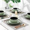imageLeRATIO Ceramic Dinnerware Set of 4 Poreclain Plates Bowls Handmade Reactive Glaze Dishes Chip Resistant Oven ampamp Dishwasher Safe Service for 4ChestnutModernLight Green