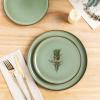 imageLeRATIO Ceramic Dinnerware Set of 4 Poreclain Plates Bowls Handmade Reactive Glaze Dishes Chip Resistant Oven ampamp Dishwasher Safe Service for 4ChestnutModernLight Green