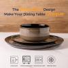 imageLeRATIO Ceramic Dinnerware Set of 4 Poreclain Plates Bowls Handmade Reactive Glaze Dishes Chip Resistant Oven ampamp Dishwasher Safe Service for 4ChestnutModernChestnut