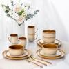 imageLeRATIO Ceramic Dinnerware Set of 4 Poreclain Plates Bowls Handmade Reactive Glaze Dishes Chip Resistant Oven ampamp Dishwasher Safe Service for 4ChestnutModernKahki