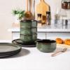 imageLeRATIO Ceramic Dinnerware Set of 4 Poreclain Plates Bowls Handmade Reactive Glaze Dishes Chip Resistant Oven ampamp Dishwasher Safe Service for 4ChestnutModernDark Green