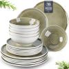 imageLeRATIO Ceramic Dinnerware Set of 4 Poreclain Plates Bowls Handmade Reactive Glaze Dishes Chip Resistant Oven ampamp Dishwasher Safe Service for 4ChestnutModernTea