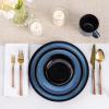 imageLeRATIO Ceramic Dinnerware Set of 4 Poreclain Plates Bowls Handmade Reactive Glaze Dishes Chip Resistant Oven ampamp Dishwasher Safe Service for 4ChestnutModernBlue