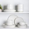 imageLeRATIO Ceramic Dinnerware Set of 4 Poreclain Plates Bowls Handmade Reactive Glaze Dishes Chip Resistant Oven ampamp Dishwasher Safe Service for 4ChestnutModernWhite