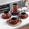 imageLeRATIO Ceramic Dinnerware Set of 4 Poreclain Plates Bowls Handmade Reactive Glaze Dishes Chip Resistant Oven ampamp Dishwasher Safe Service for 4ChestnutModernOrange Red