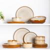 imageLeRATIO Ceramic Dinnerware Set of 4 Poreclain Plates Bowls Handmade Reactive Glaze Dishes Chip Resistant Oven ampamp Dishwasher Safe Service for 4ChestnutModernKahki