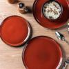 imageLeRATIO Ceramic Dinnerware Set of 4 Poreclain Plates Bowls Handmade Reactive Glaze Dishes Chip Resistant Oven ampamp Dishwasher Safe Service for 4ChestnutModernOrange Red