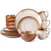 imageLERATIO Ceramic Dinnerware Sets for 4Handcraft Stoneware Plates and Bowls SetsHighly Chip and Crack Resistant  Dishwasher ampamp Microwave ampamp Oven Safe Dishes setReactive Glaze Dinnerware Service for 4Dreamy MoonlightKahki