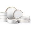 imageLERATIO Ceramic Dinnerware Sets for 6 High Edge Stoneware Plates and Bowls Set Chip and Crack Resistant  Oven ampamp Dishwasher ampamp Microwave Safe Dishes Set Service for 6 Vanilla WhiteDusted Gold Rim