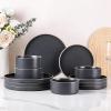 imageLERATIO Ceramic Dinnerware Sets for 6 High Edge Stoneware Plates and Bowls Set Chip and Crack Resistant  Oven ampamp Dishwasher ampamp Microwave Safe Dishes Set Service for 6 Vanilla WhiteSpeckeld Black
