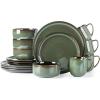imageLeRATIO Ceramic Dinnerware Set of 4 Poreclain Plates Bowls Handmade Reactive Glaze Dishes Chip Resistant Oven ampamp Dishwasher Safe Service for 4ChestnutModernDark Green