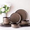 imageLeRATIO Ceramic Dinnerware Set of 4 Poreclain Plates Bowls Handmade Reactive Glaze Dishes Chip Resistant Oven ampamp Dishwasher Safe Service for 4ChestnutModernCoffee