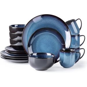 imageLERATIO Ceramic Dinnerware Sets for 4Handcraft Stoneware Plates and Bowls SetsHighly Chip and Crack Resistant  Dishwasher ampamp Microwave ampamp Oven Safe Dishes setReactive Glaze Dinnerware Service for 4Dreamy MoonlightBlue