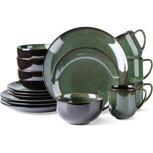 imageLERATIO Ceramic Dinnerware Sets for 4Handcraft Stoneware Plates and Bowls SetsHighly Chip and Crack Resistant  Dishwasher ampamp Microwave ampamp Oven Safe Dishes setReactive Glaze Dinnerware Service for 4Dreamy MoonlightGreen