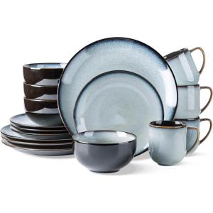 imageLERATIO Ceramic Dinnerware Sets for 4Handcraft Stoneware Plates and Bowls SetsHighly Chip and Crack Resistant  Dishwasher ampamp Microwave ampamp Oven Safe Dishes setReactive Glaze Dinnerware Service for 4Dreamy MoonlightGray White