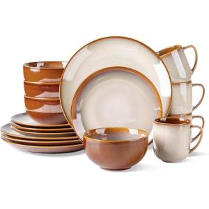 imageLERATIO Ceramic Dinnerware Sets for 4Handcraft Stoneware Plates and Bowls SetsHighly Chip and Crack Resistant  Dishwasher ampamp Microwave ampamp Oven Safe Dishes setReactive Glaze Dinnerware Service for 4Dreamy MoonlightKahki