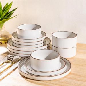 imageLERATIO Ceramic Dinnerware Sets for 6 High Edge Stoneware Plates and Bowls Set Chip and Crack Resistant  Oven ampamp Dishwasher ampamp Microwave Safe Dishes Set Service for 6 Vanilla WhiteVanilla White