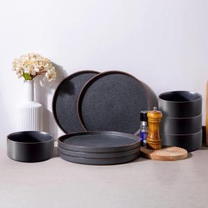 imageLERATIO Ceramic Dinnerware Sets for 6 High Edge Stoneware Plates and Bowls Set Chip and Crack Resistant  Oven ampamp Dishwasher ampamp Microwave Safe Dishes Set Service for 6 Vanilla WhiteAshen