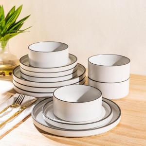 imageLERATIO Ceramic Dinnerware Sets for 6 High Edge Stoneware Plates and Bowls Set Chip and Crack Resistant  Oven ampamp Dishwasher ampamp Microwave Safe Dishes Set Service for 6 Vanilla WhiteWhite