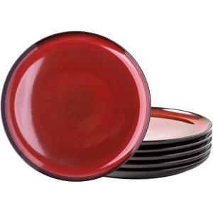 imageLERATIO Ceramic Plates Set of 6 85 Inch Reactive Glaze Light Weight Porcelain Salad PlatesModern Shape Dinnerware Dishes Set for KitchenMicrowaveampampDishwasherampampOven Safe Scratch ResistantReactiveRed
