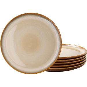imageLERATIO Ceramic Plates Set of 6 85 Inch Reactive Glaze Light Weight Porcelain Salad PlatesModern Shape Dinnerware Dishes Set for KitchenMicrowaveampampDishwasherampampOven Safe Scratch ResistantReactiveKahki