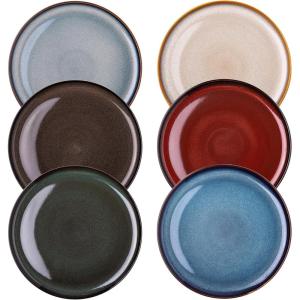 imageLERATIO Ceramic Plates Set of 6 85 Inch Reactive Glaze Light Weight Porcelain Salad PlatesModern Shape Dinnerware Dishes Set for KitchenMicrowaveampampDishwasherampampOven Safe Scratch ResistantReactiveColorful