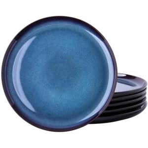 imageLERATIO Ceramic Plates Set of 6 85 Inch Reactive Glaze Light Weight Porcelain Salad PlatesModern Shape Dinnerware Dishes Set for KitchenMicrowaveampampDishwasherampampOven Safe Scratch ResistantReactiveBlue