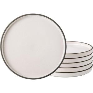 imageLERATIO Ceramic Plates80 Inch Flat Salad Plates Set of 6High Edge Modern plates for KitchenMicrowave ampamp Dishwasher ampamp Oven Safe Scratch Resistant Dishes SetMatte White with RimDusted WhiteBlack Rim