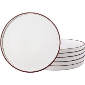 imageLERATIO Ceramic Plates80 Inch Flat Salad Plates Set of 6High Edge Modern plates for KitchenMicrowave ampamp Dishwasher ampamp Oven Safe Scratch Resistant Dishes SetMatte White with RimDusted WhiteCoffee Rim