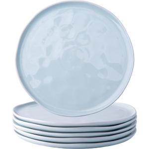imageLERATIO Ceramic Plates80 inch Salad Plates Set of 6Handmade Porcelain Plates for kitchen with Wavy EdgeMicrowave ampamp Dishwasher ampamp Oven SafeLight weight ampamp Scratch Resistant DishesWhiteSea WaveLight Blue