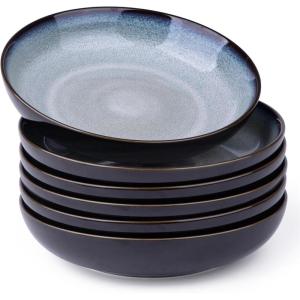 imageLERATIO Pasta BowlsCeramic 38oz Pasta Bowls90quot Reactive Glaze Pasta Bowl Set of 4Microwave ampamp DishwasherOven SafeLarge Wide Serving Bowls for Salad Dessert PizzaScratch ResistantChestnutGray Blue