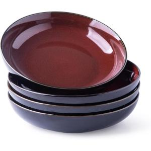 imageLERATIO Pasta BowlsCeramic 38oz Pasta Bowls90quot Reactive Glaze Pasta Bowl Set of 4Microwave ampamp DishwasherOven SafeLarge Wide Serving Bowls for Salad Dessert PizzaScratch ResistantChestnutRed
