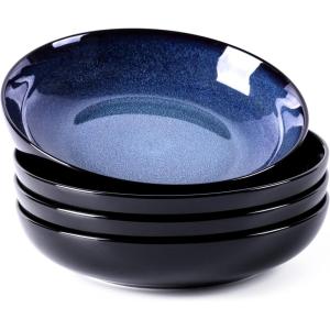 imageLERATIO Pasta BowlsCeramic 38oz Pasta Bowls90quot Reactive Glaze Pasta Bowl Set of 4Microwave ampamp DishwasherOven SafeLarge Wide Serving Bowls for Salad Dessert PizzaScratch ResistantChestnutBlue