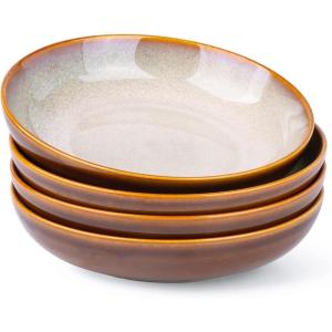 imageLERATIO Pasta BowlsCeramic 38oz Pasta Bowls90quot Reactive Glaze Pasta Bowl Set of 4Microwave ampamp DishwasherOven SafeLarge Wide Serving Bowls for Salad Dessert PizzaScratch ResistantChestnutKhaki
