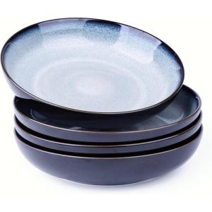 imageLERATIO Pasta BowlsCeramic 38oz Pasta Bowls90quot Reactive Glaze Pasta Bowl Set of 4Microwave ampamp DishwasherOven SafeLarge Wide Serving Bowls for Salad Dessert PizzaScratch ResistantChestnutGray White