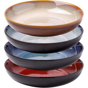 imageLERATIO Pasta BowlsCeramic 38oz Pasta Bowls90quot Reactive Glaze Pasta Bowl Set of 4Microwave ampamp DishwasherOven SafeLarge Wide Serving Bowls for Salad Dessert PizzaScratch ResistantChestnutColorful