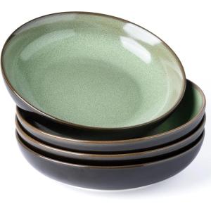 imageLERATIO Pasta BowlsCeramic 38oz Pasta Bowls90quot Reactive Glaze Pasta Bowl Set of 4Microwave ampamp DishwasherOven SafeLarge Wide Serving Bowls for Salad Dessert PizzaScratch ResistantChestnutLight Green