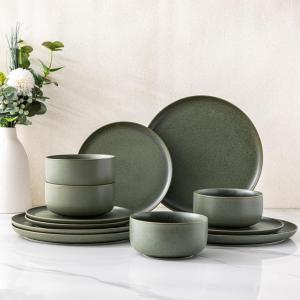 imageLERATIO Stoneware Dinnerware Sets for 4Handcarft Ceramic Plates and Bowls SetsChip and Scratch Resistant Dishes Dishwasher ampamp Microwave Safe Oven safeReactive GlazeSpeckled AshenGreen